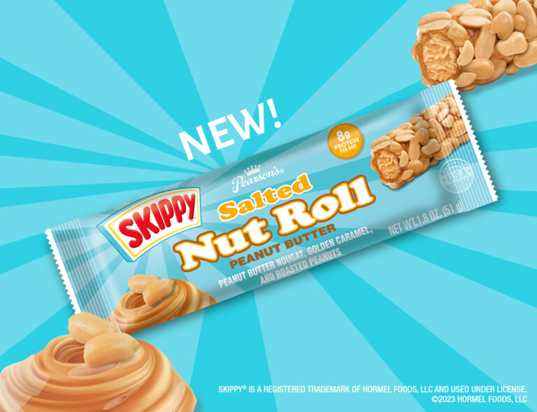1.8 oz Skippy Salted Nut Roll bar on background image